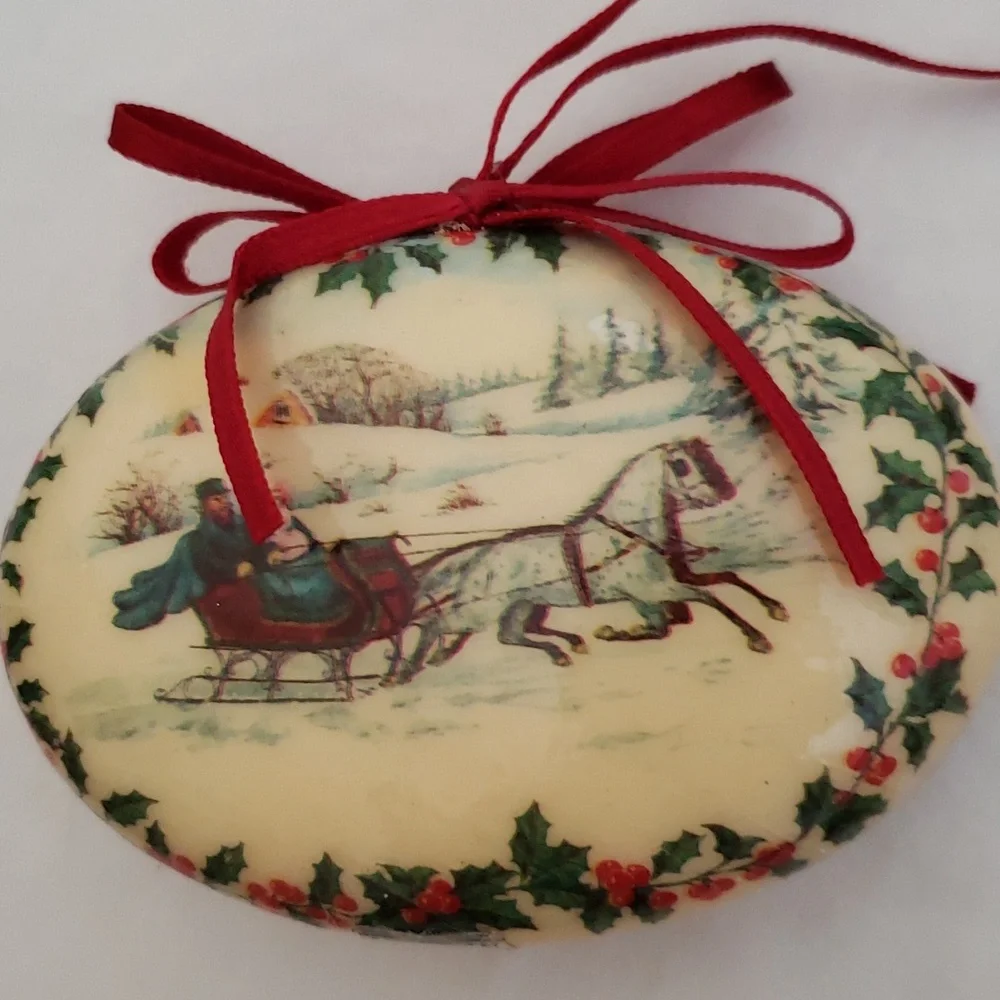 Two Victorian Style Decoupage Christmas Ornaments